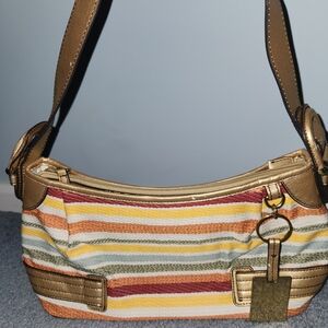 Etienne Aigner Multicolor Striped Shoulder Bag with Tan Trim